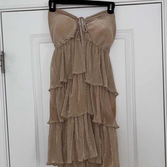 Almost Famous Strapless Gold Tiered Dress - Picture 6 of 11